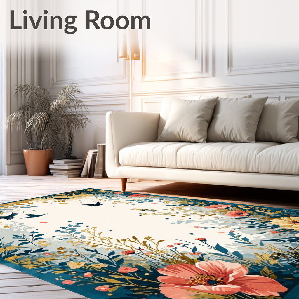 Nature Inspired Floral Bird Accents Rug