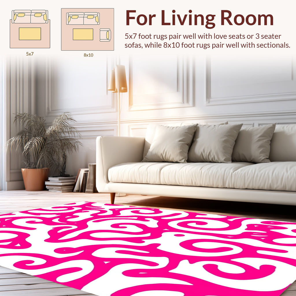 Vivid Pink Abstract Swirls Design Rug