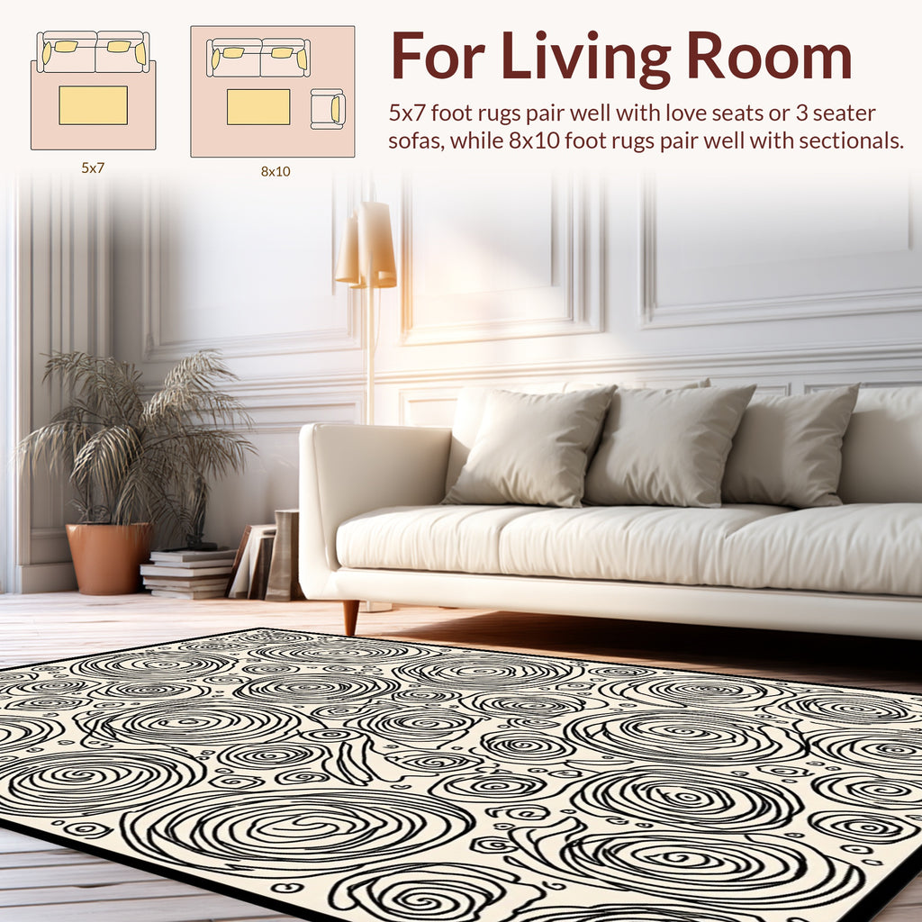 Black Swirl Floral Pattern Rug