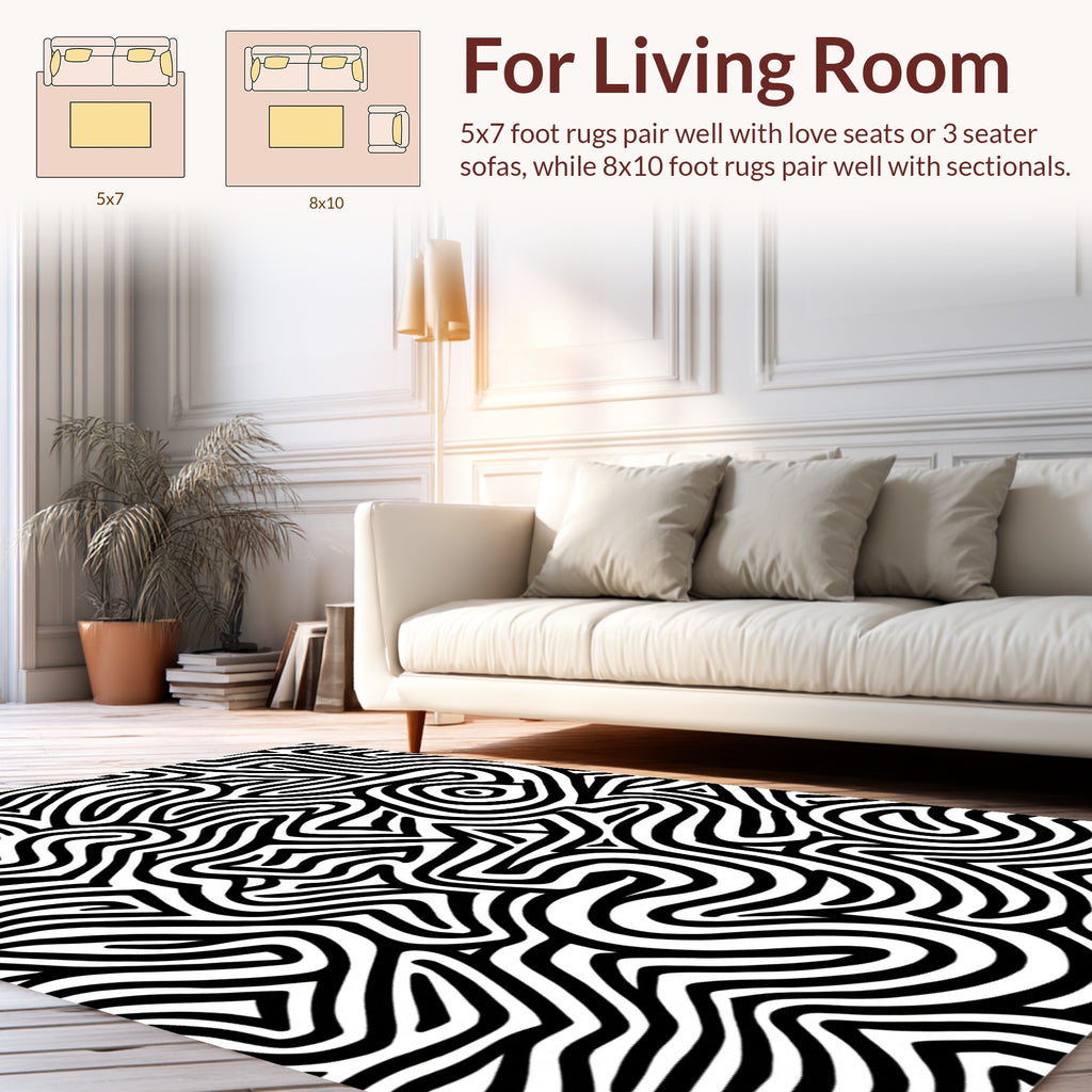 Abstract Black White Maze Pattern Rug