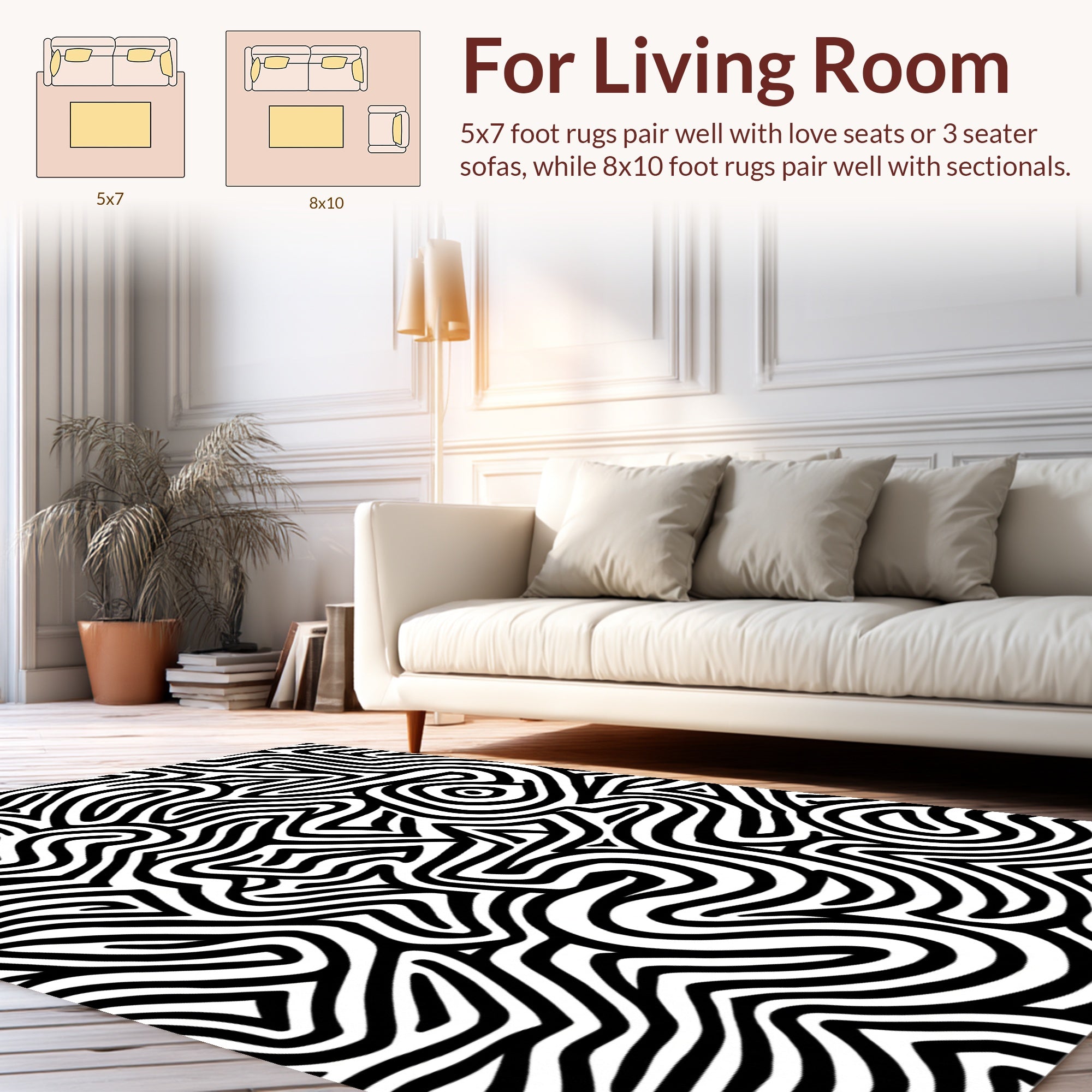 Abstract Black White Maze Pattern Rug