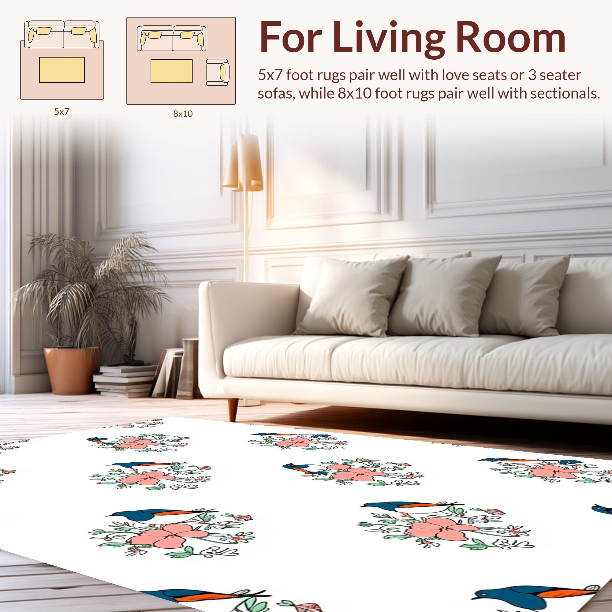 Whimsical Bird Floral Pattern Rug