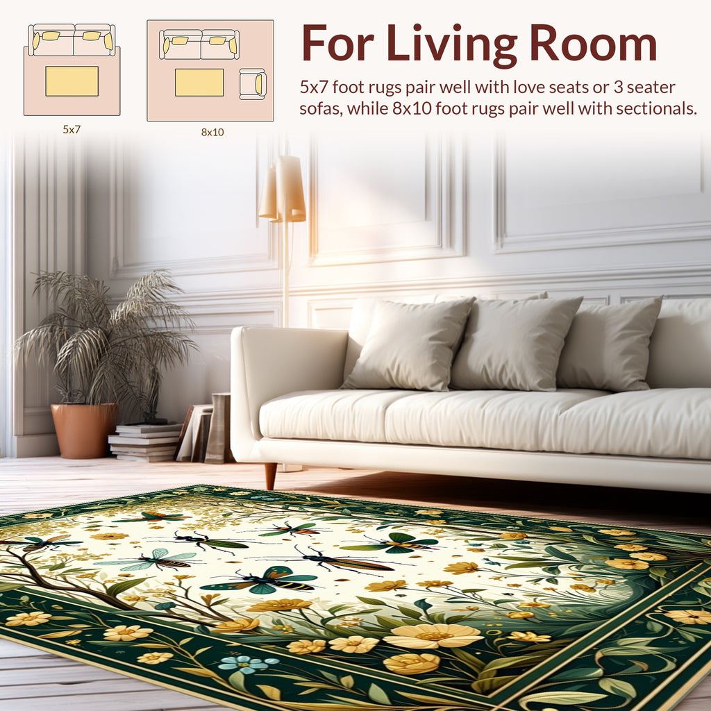Whimsical Insects and Floral Border Rug