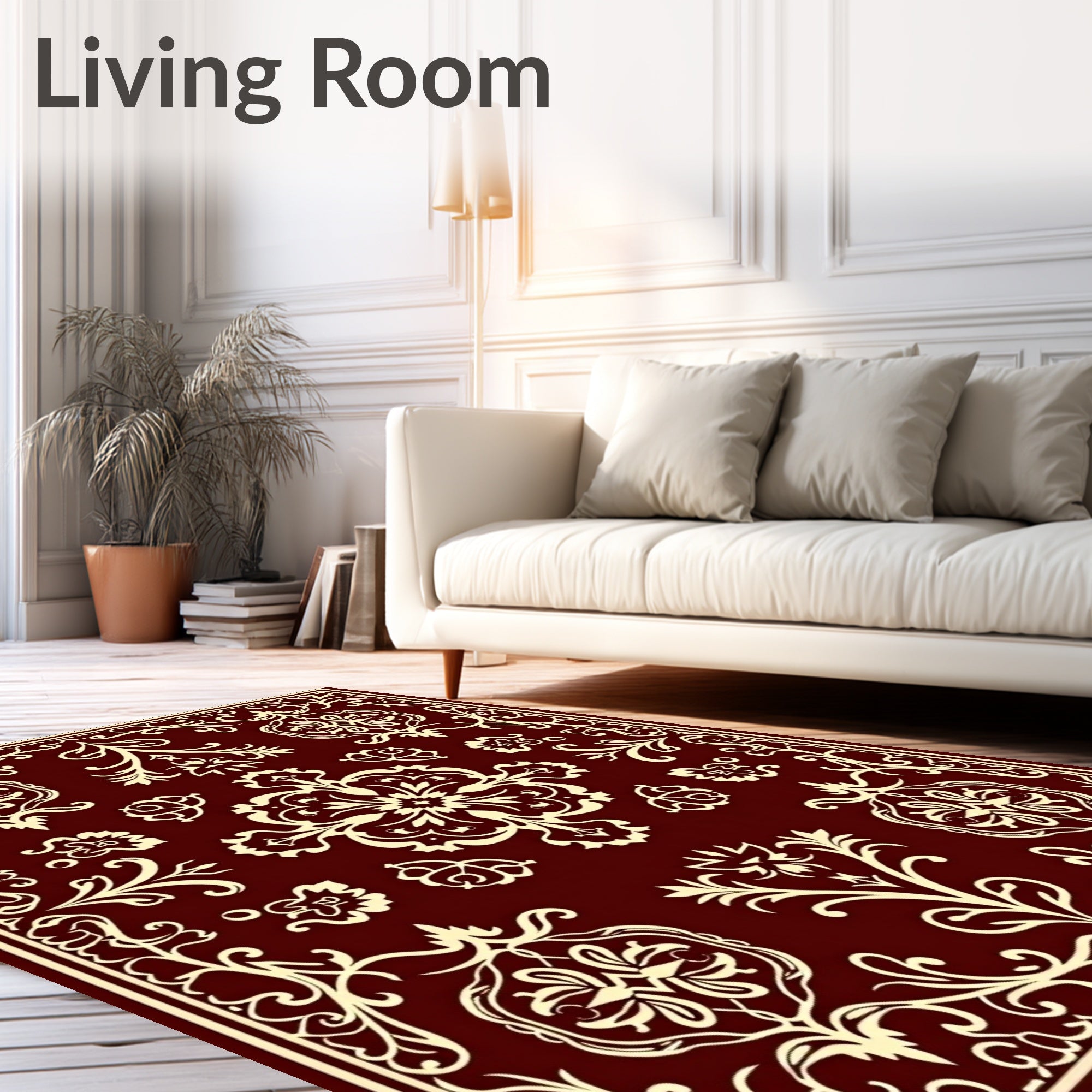 Crimson Floral Medallion Scrollwork Rug