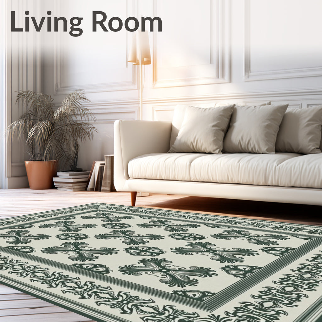 Dark Green Scrollwork Border Medallion Rug