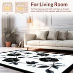 Elegant Black Floral Vine Pattern Rug
