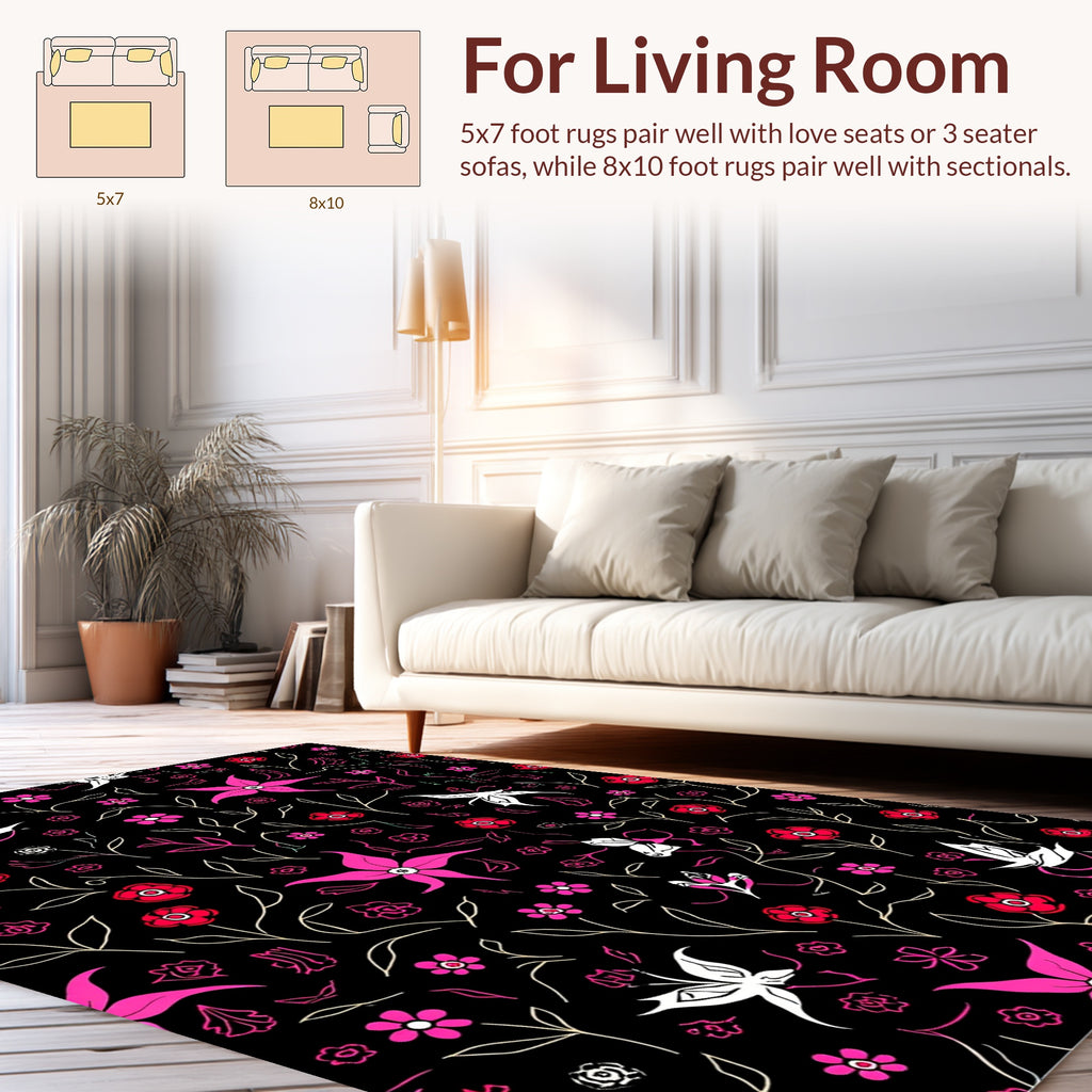 Whimsical Floral Butterfly Pattern Rug