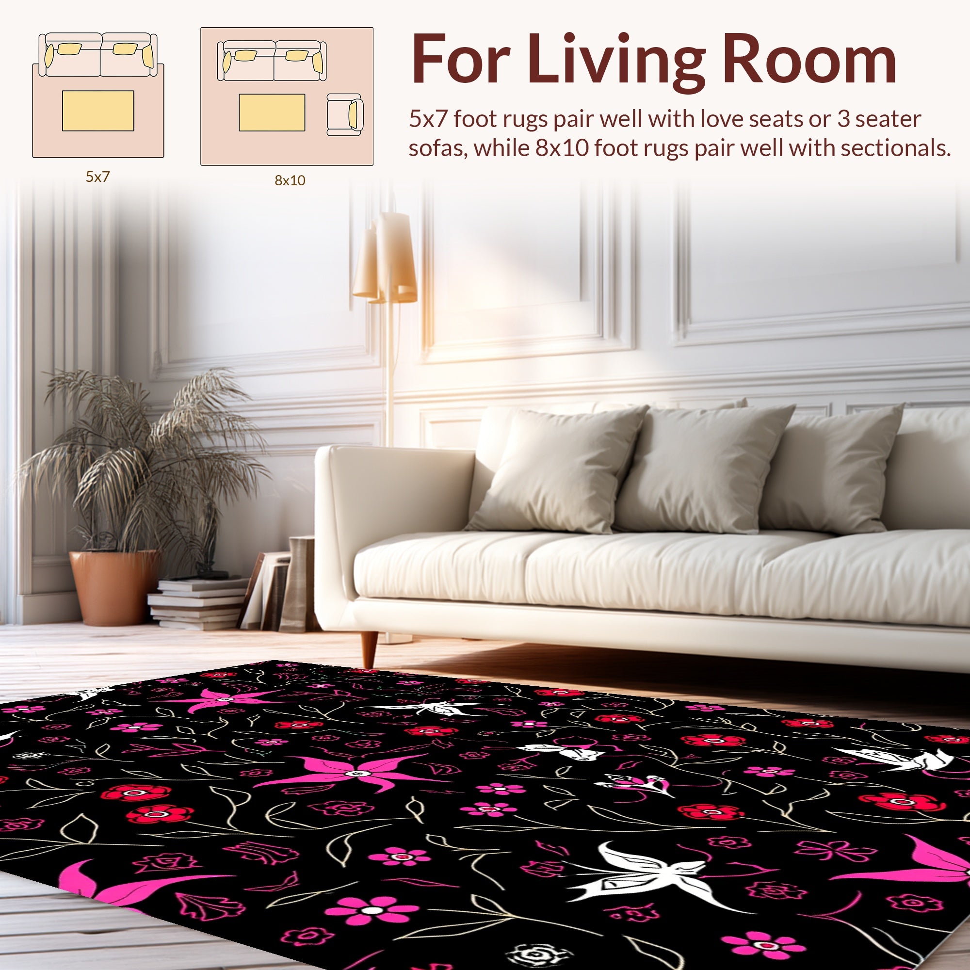 Whimsical Floral Butterfly Pattern Rug
