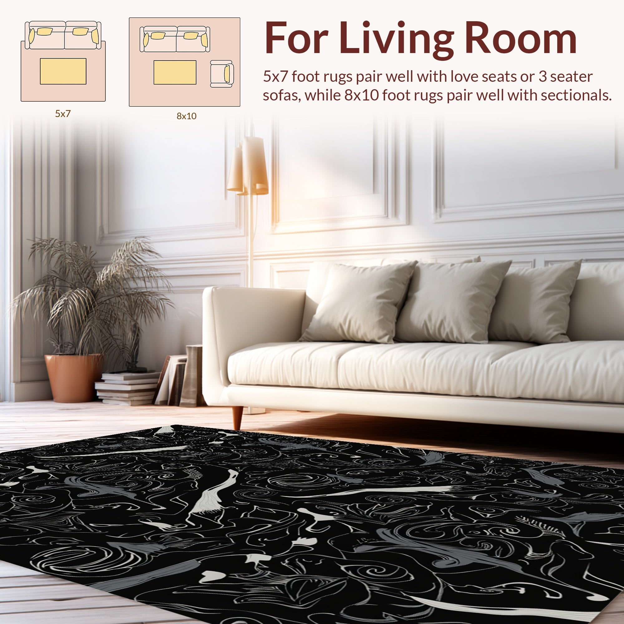 Abstract Floral Swirls Line Art Rug