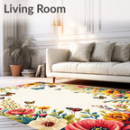 Floral Butterflies Vibrant Garden Print Rug