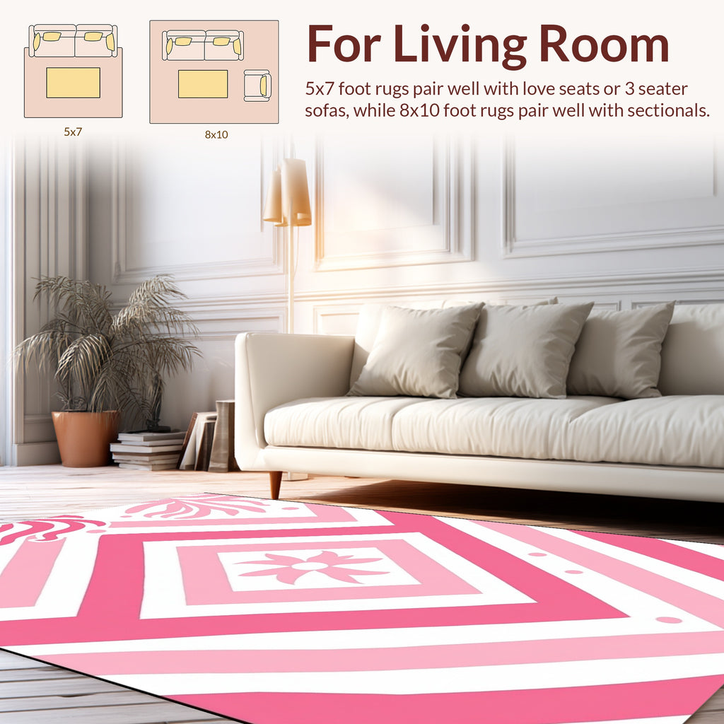 Pink Floral Geometric Stripe Design Rug