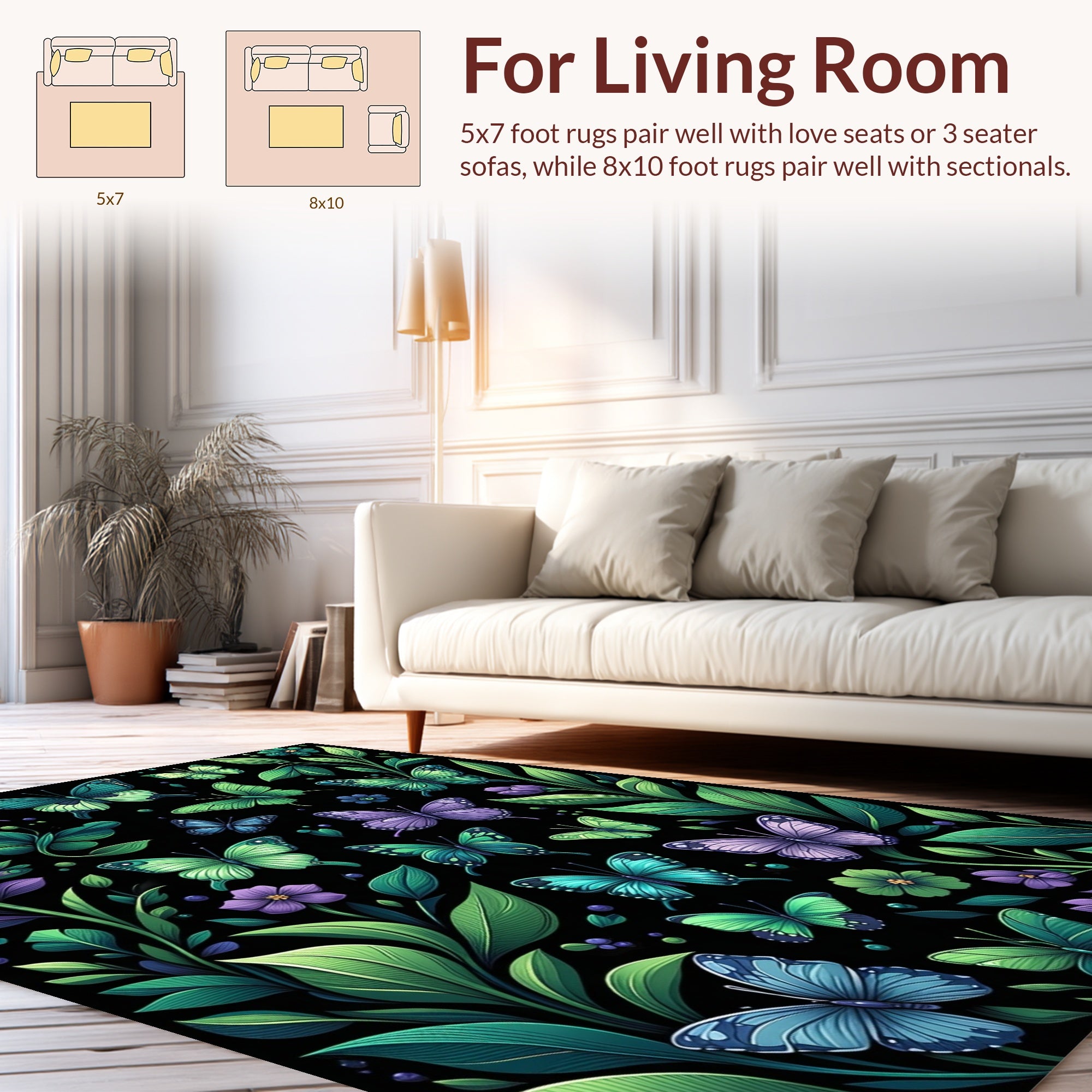 Enchanting Garden Butterflies Foliage Rug