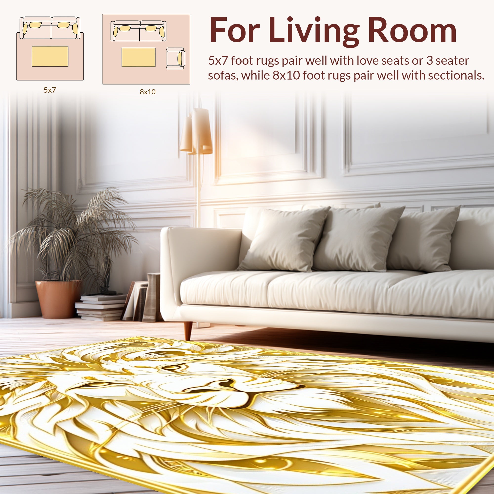 Ornate Golden Lion Face Rug