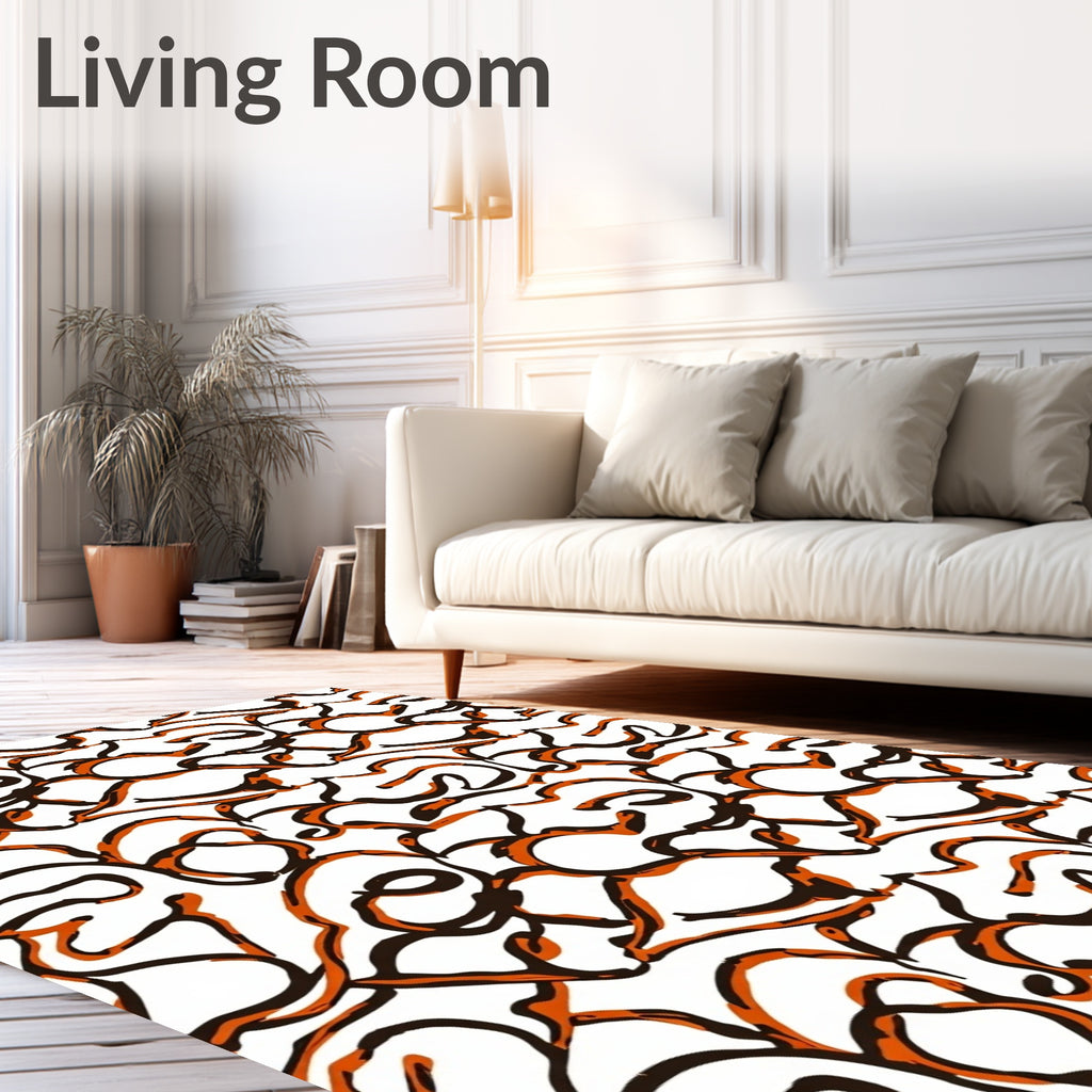 Abstract Wavy Brushstroke Orange Line Rug
