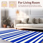 Modern Blue White Striped Pattern Rug