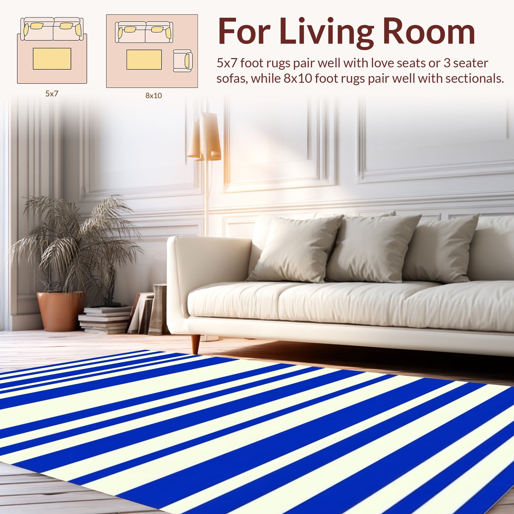 Modern Blue White Striped Pattern Rug