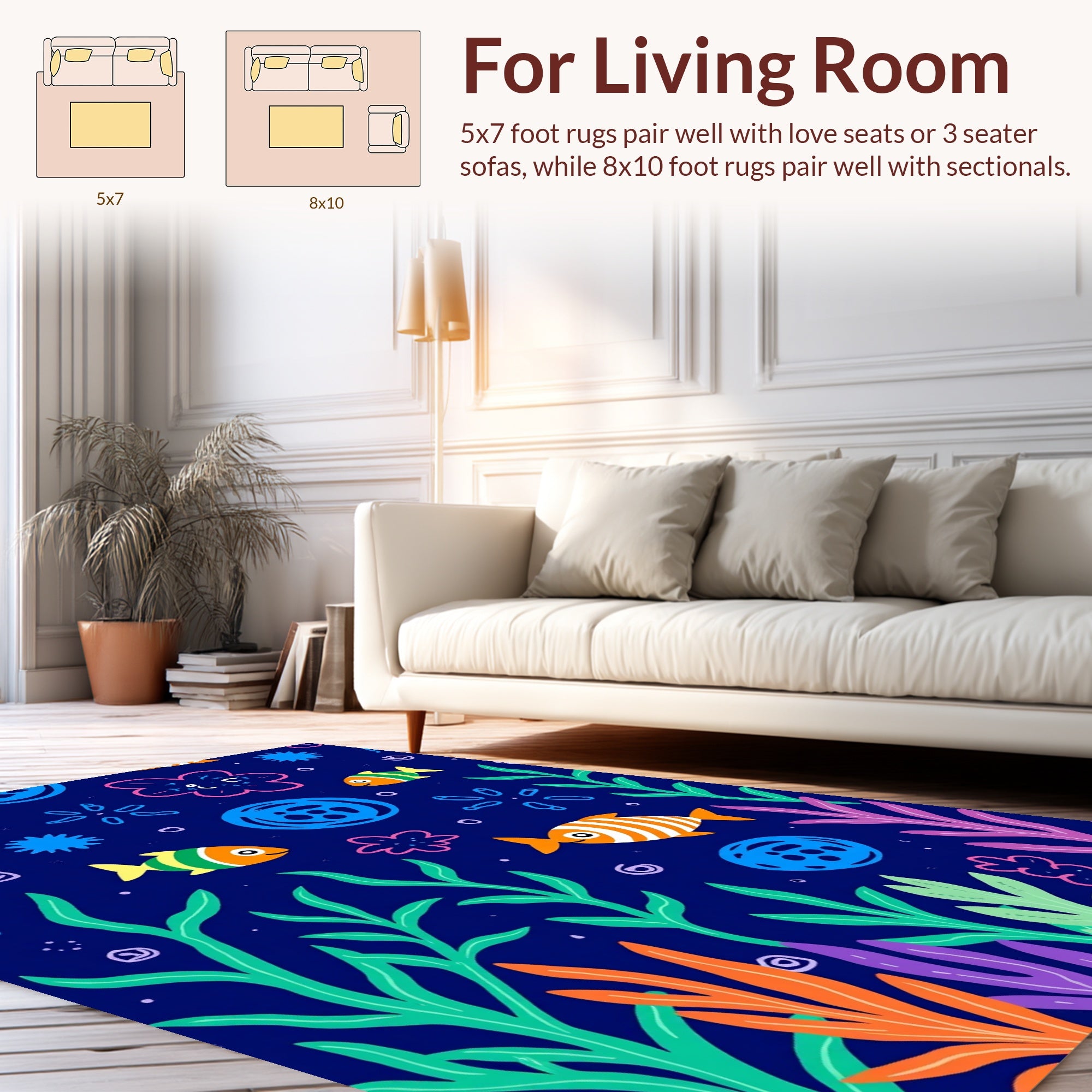 Oceanic Fish and Coral Pattern Rug