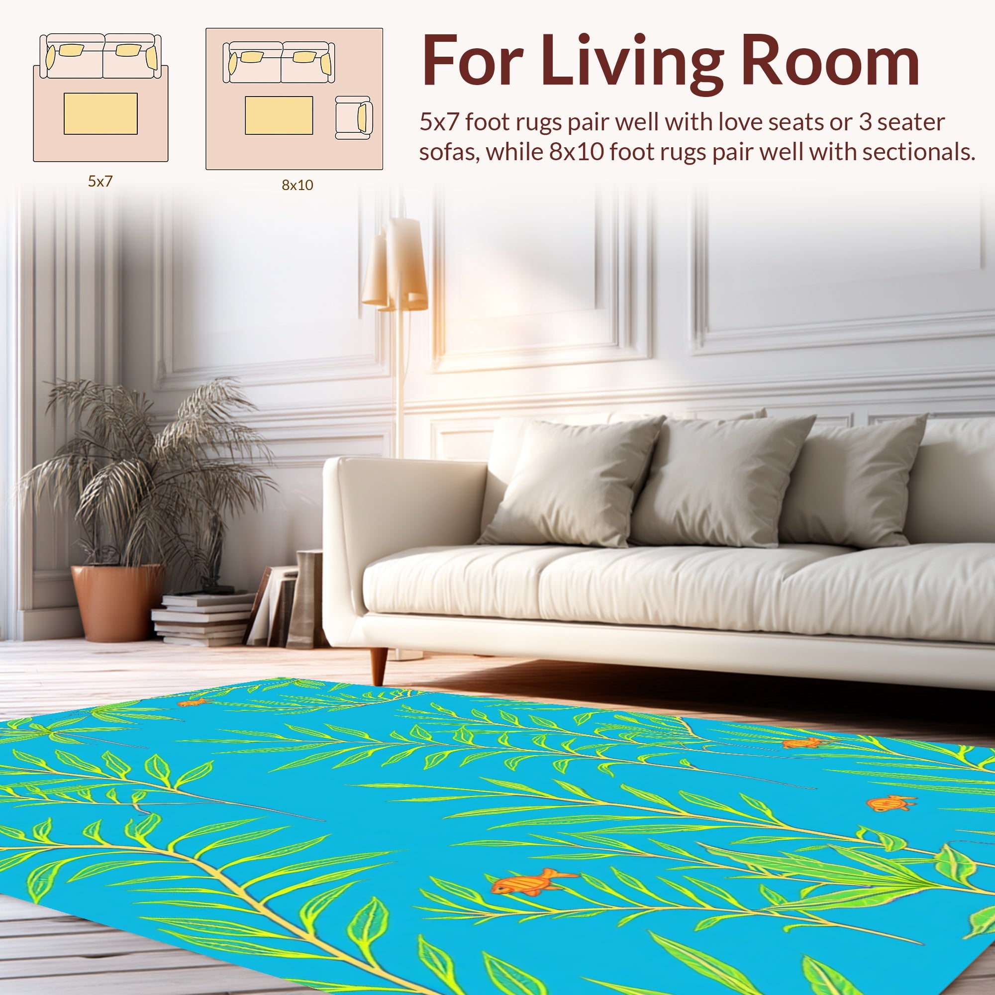 Oceanic Underwater Flora Fauna Design Rug
