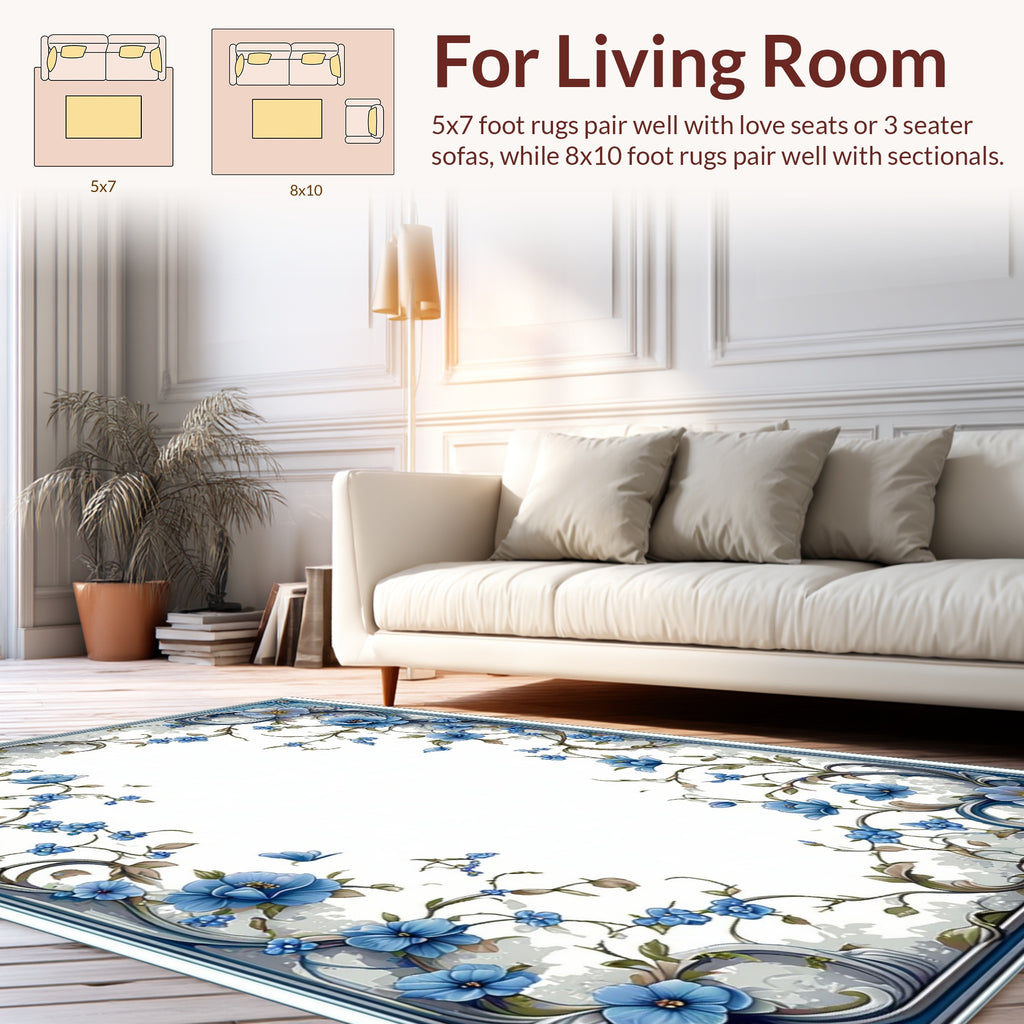 Classic Blue Floral Vine Design Rug