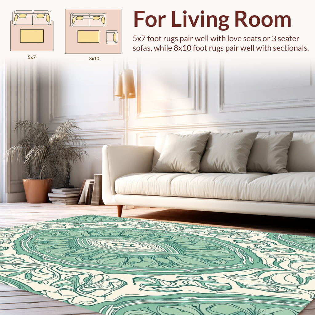Vintage Green Floral Symmetry Rug