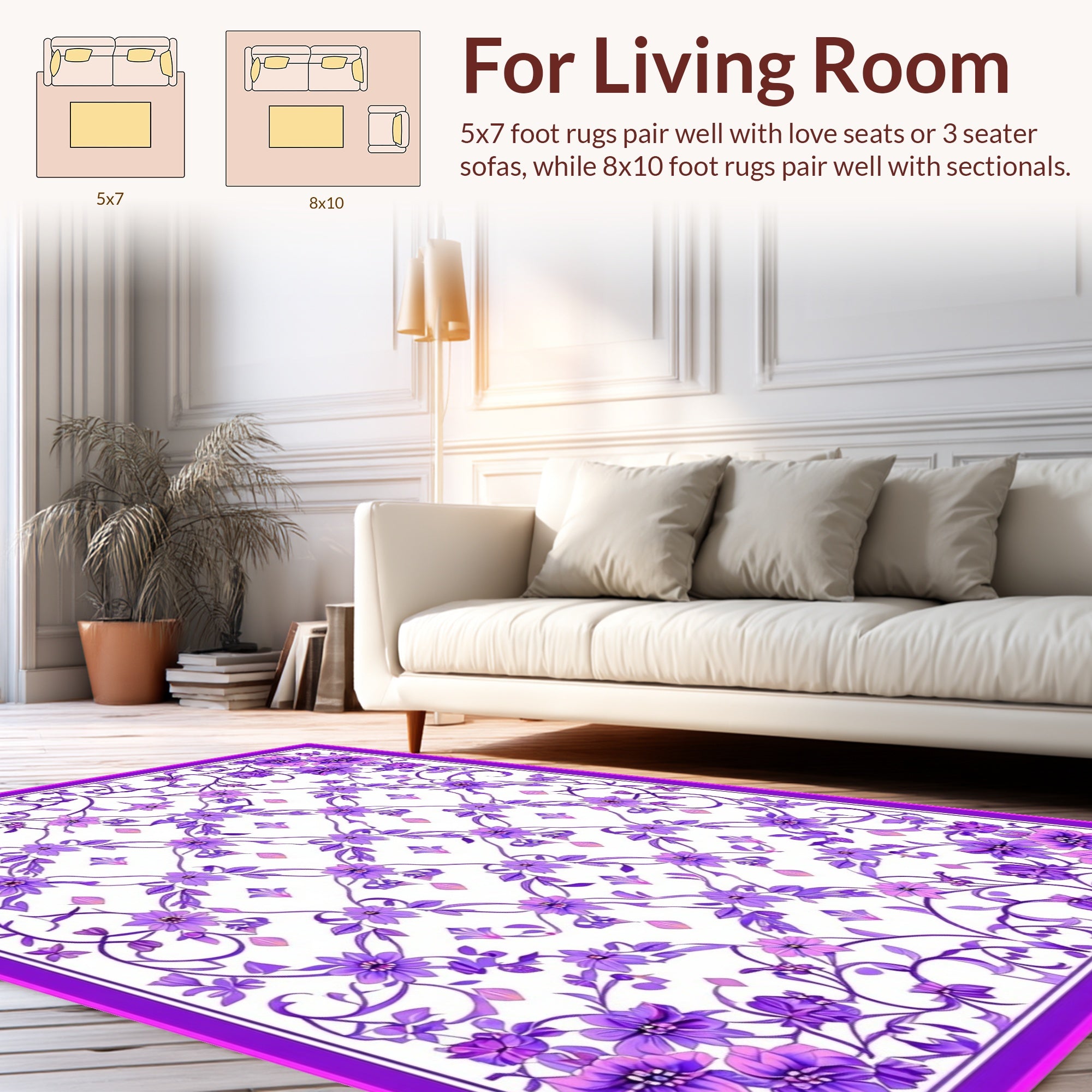Elegant Purple Floral Lattice Design Rug