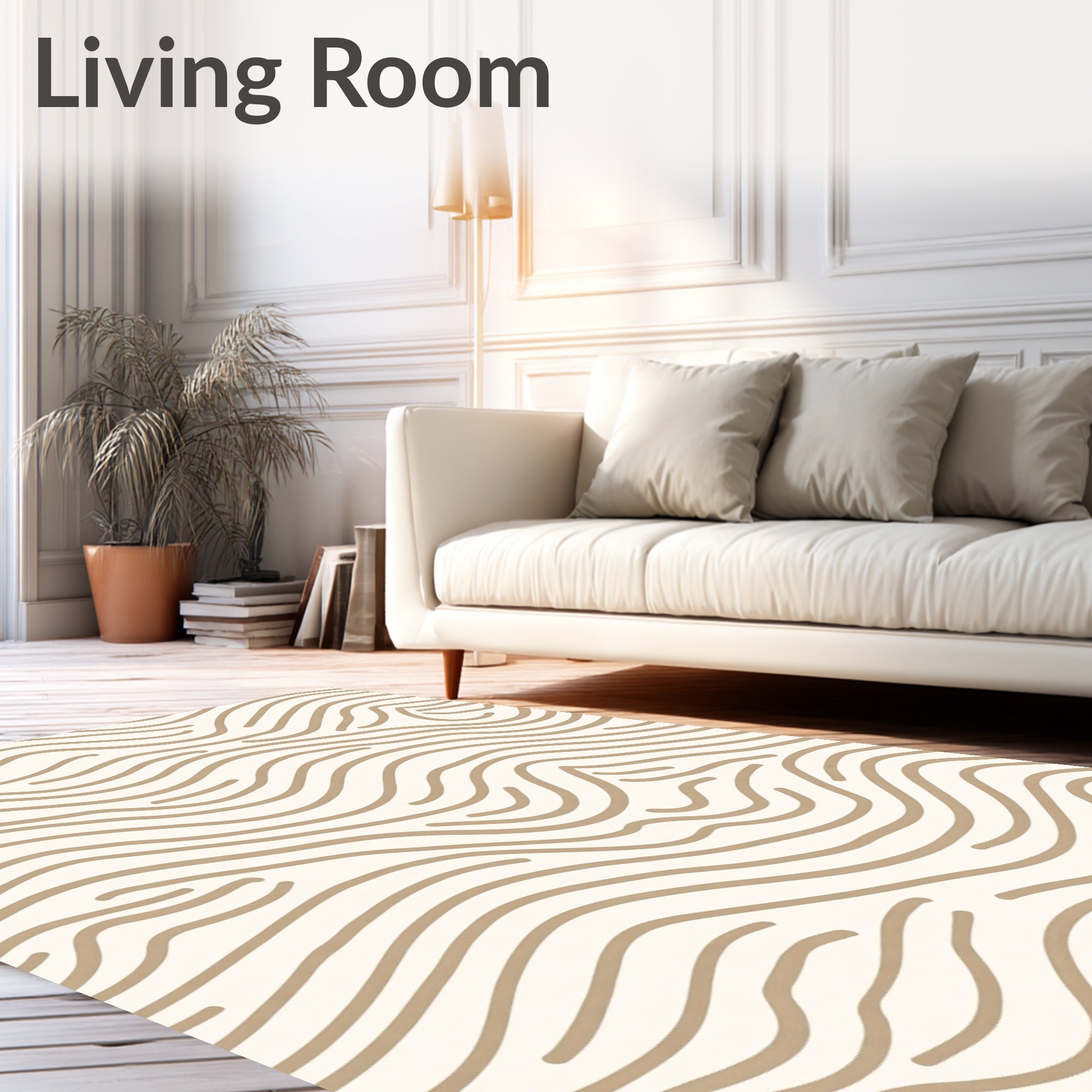 Cream Brown Wavy Lined Abstract Rug