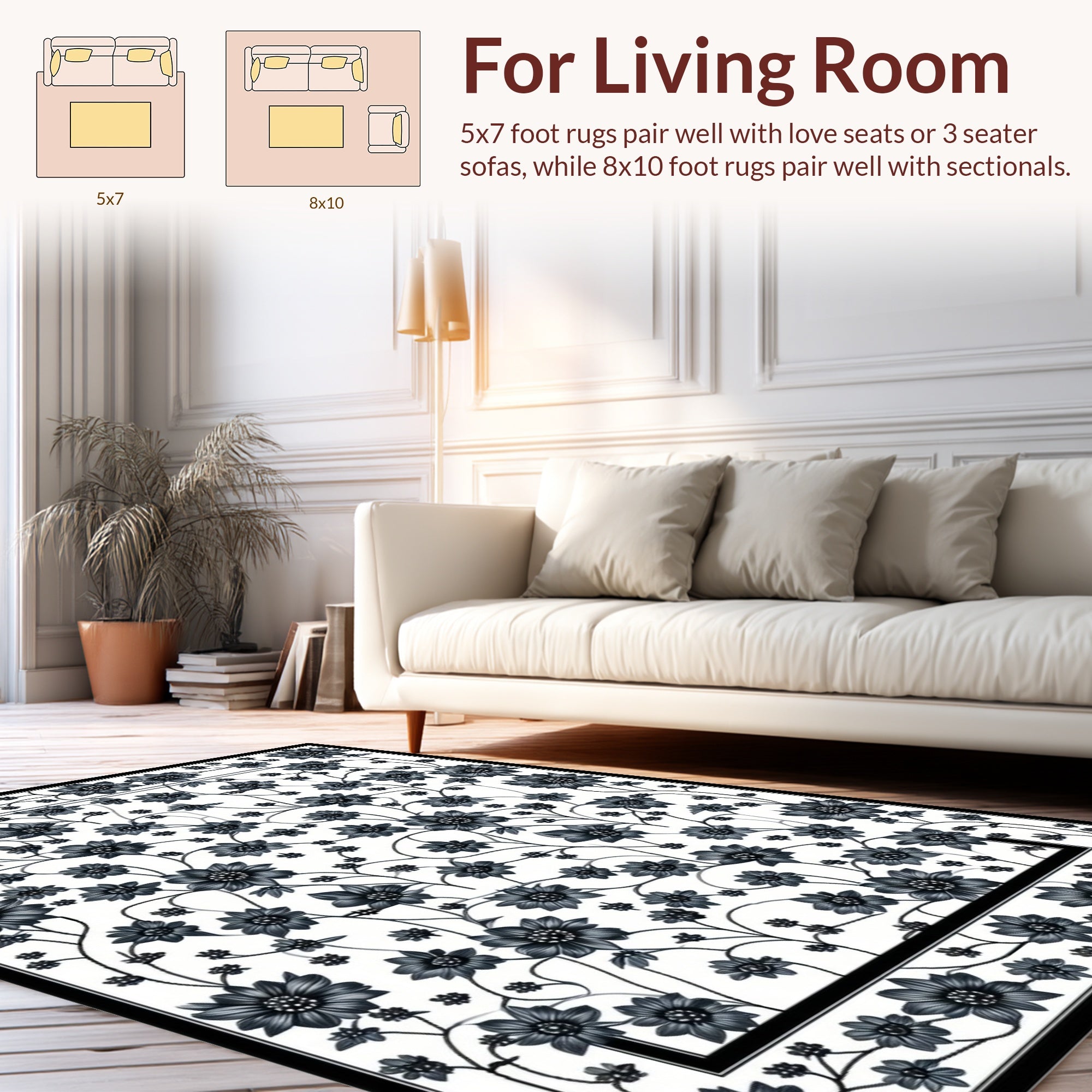 Dark Floral Vine Patterned Rug