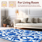 Blue Floral Scroll Pattern Rug