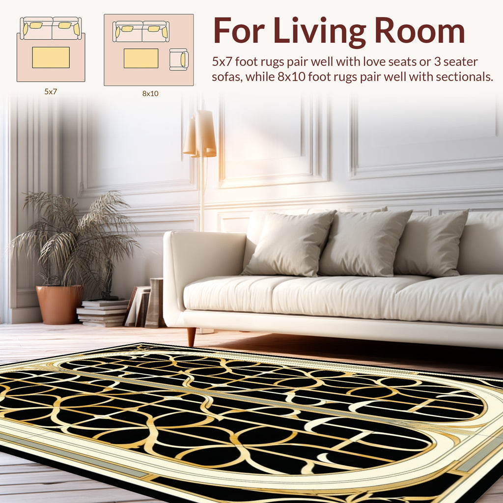 Elegant Gold Art Deco Inspired Pattern Rug