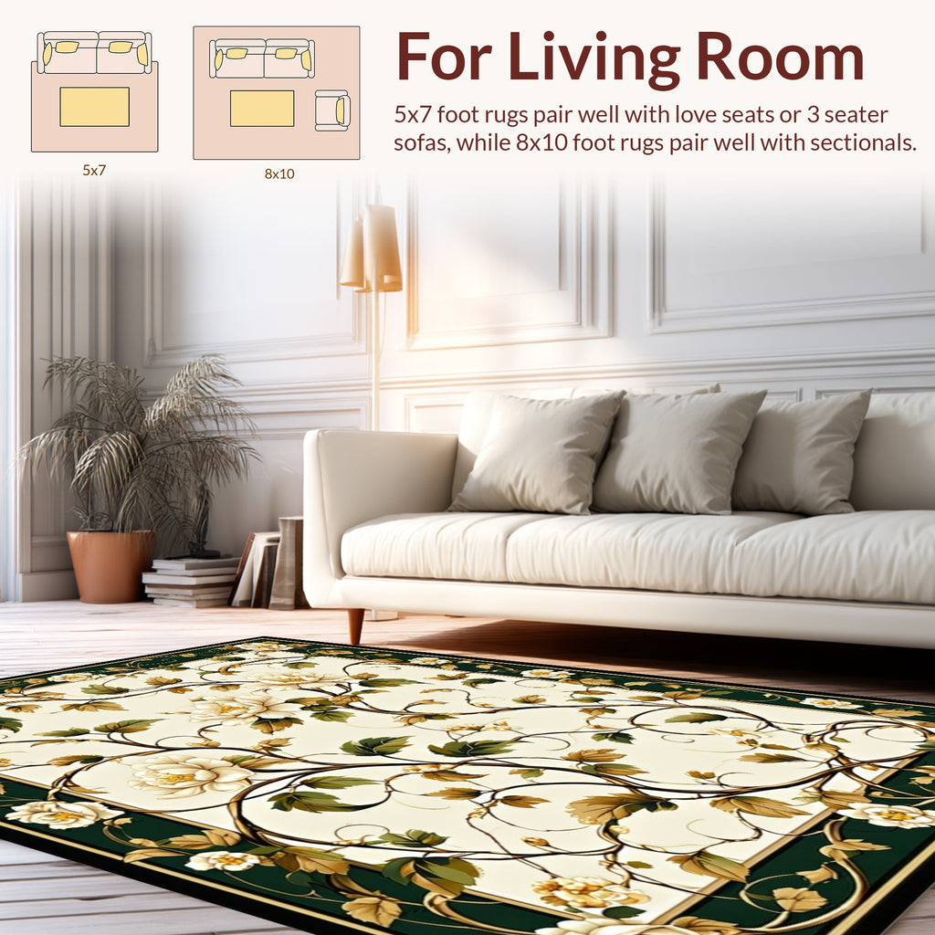 Floral Vine Detailed Scrollwork Design Rug