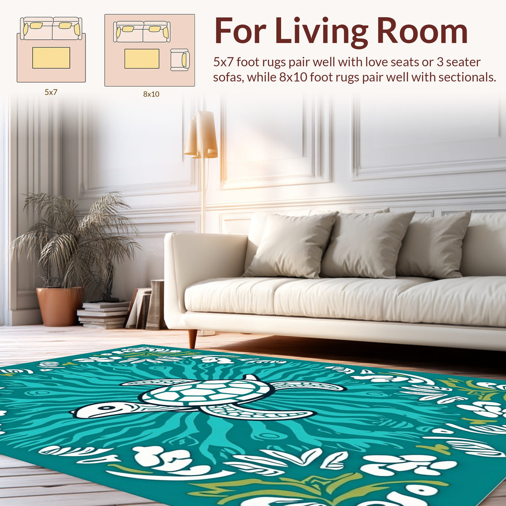 Ocean Turtle Floral Vine Pattern Rug