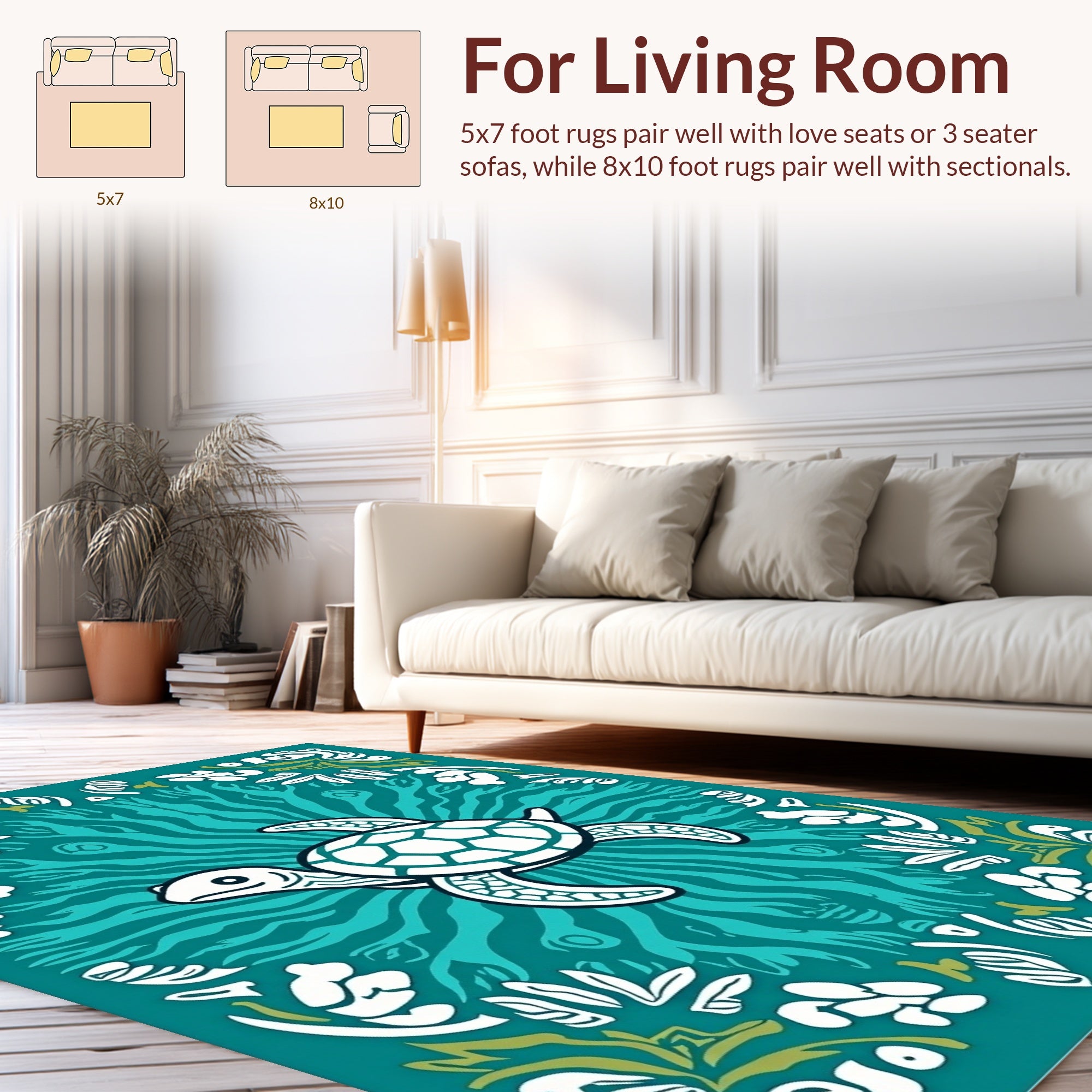 Ocean Turtle Floral Vine Pattern Rug