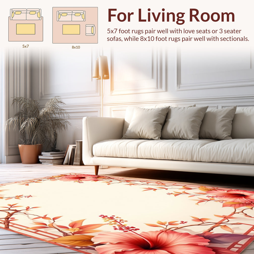 Coral Hibiscus Floral Garden Rug