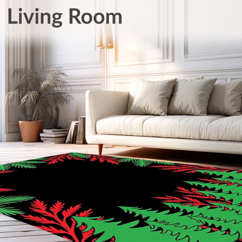Festive evergreen forest border Rug