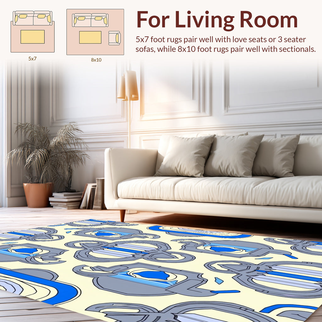 Abstract Symmetric Blue Geometric Design Rug