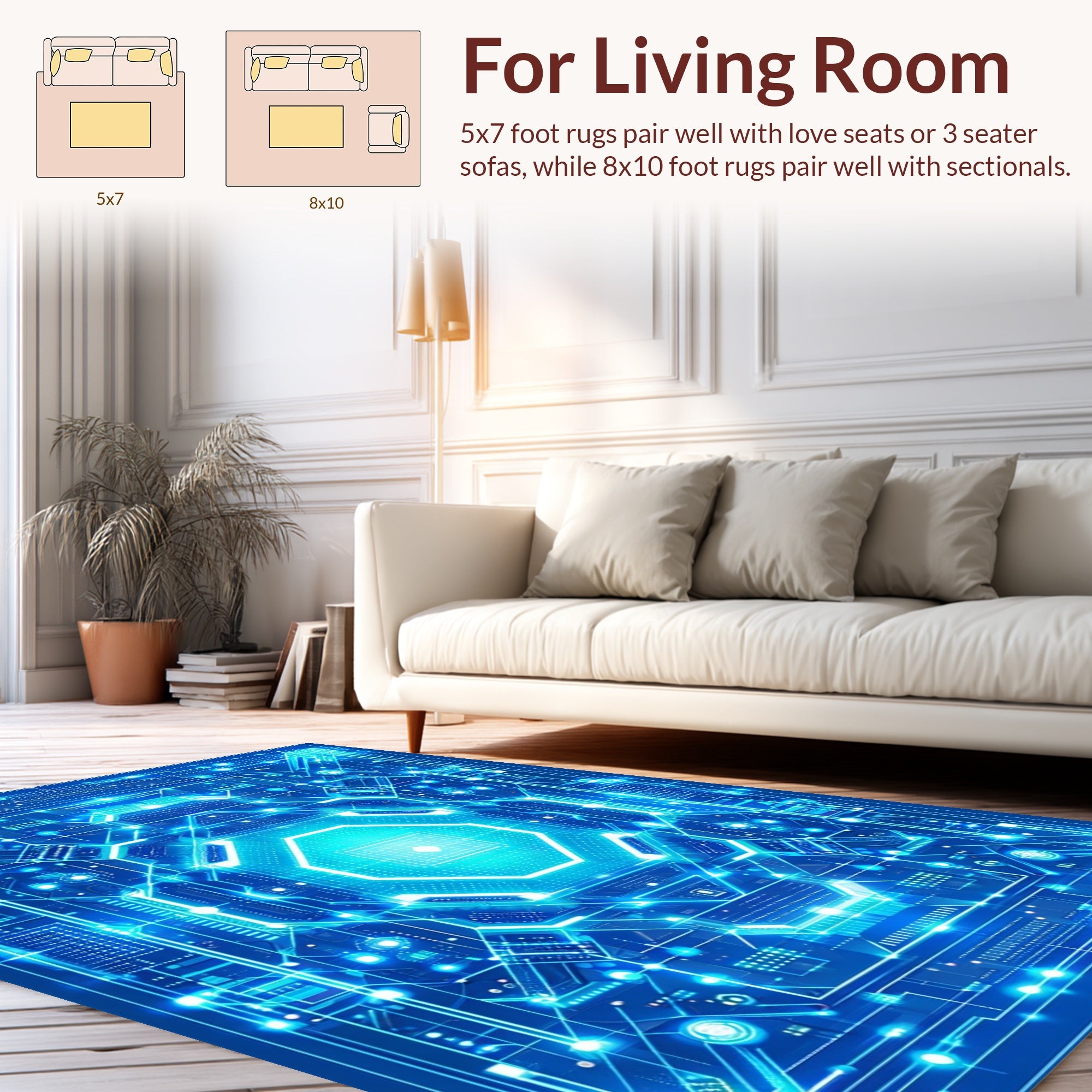 Futuristic Circuit Board Geometric Design Rug