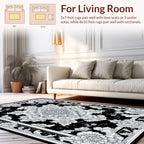 Ornate Floral Mandala Black White Rug