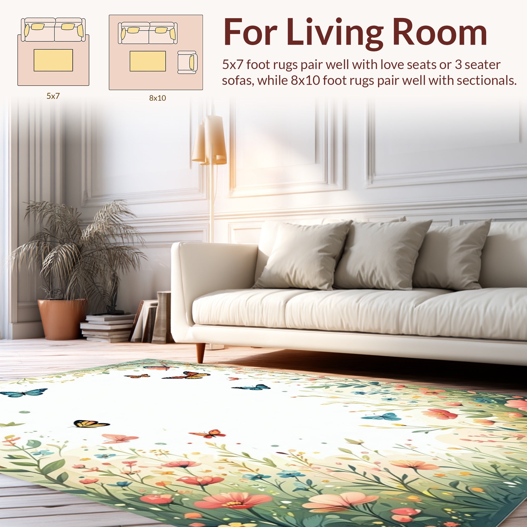 Whimsical Butterflies Wildflowers Garden Rug