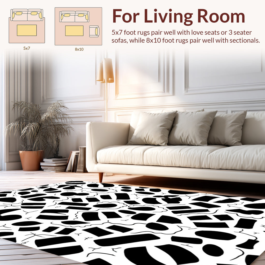 Abstract Black Shapes Organic Pattern Rug