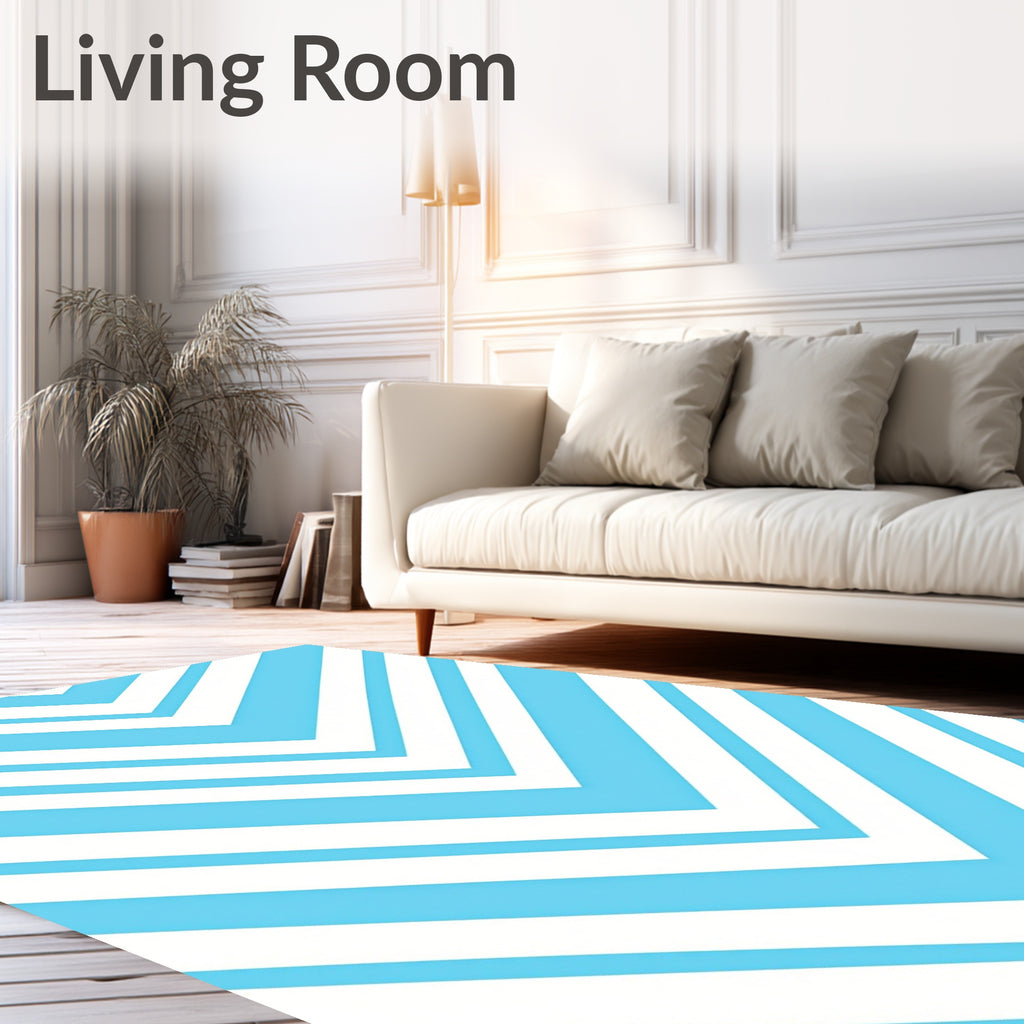 Bright Blue White Chevron Stripes Rug