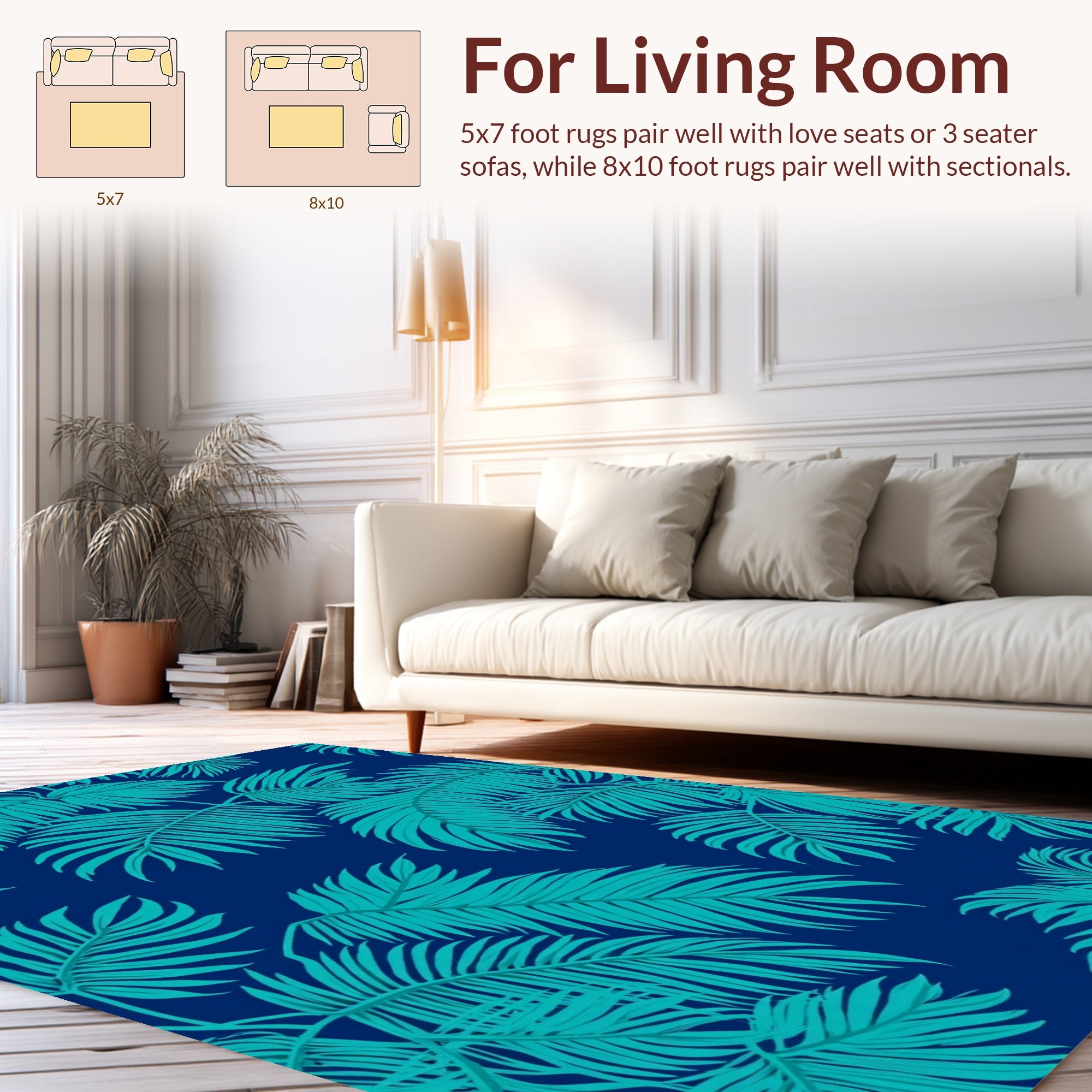 Tropical Teal Leaf Pattern Rug