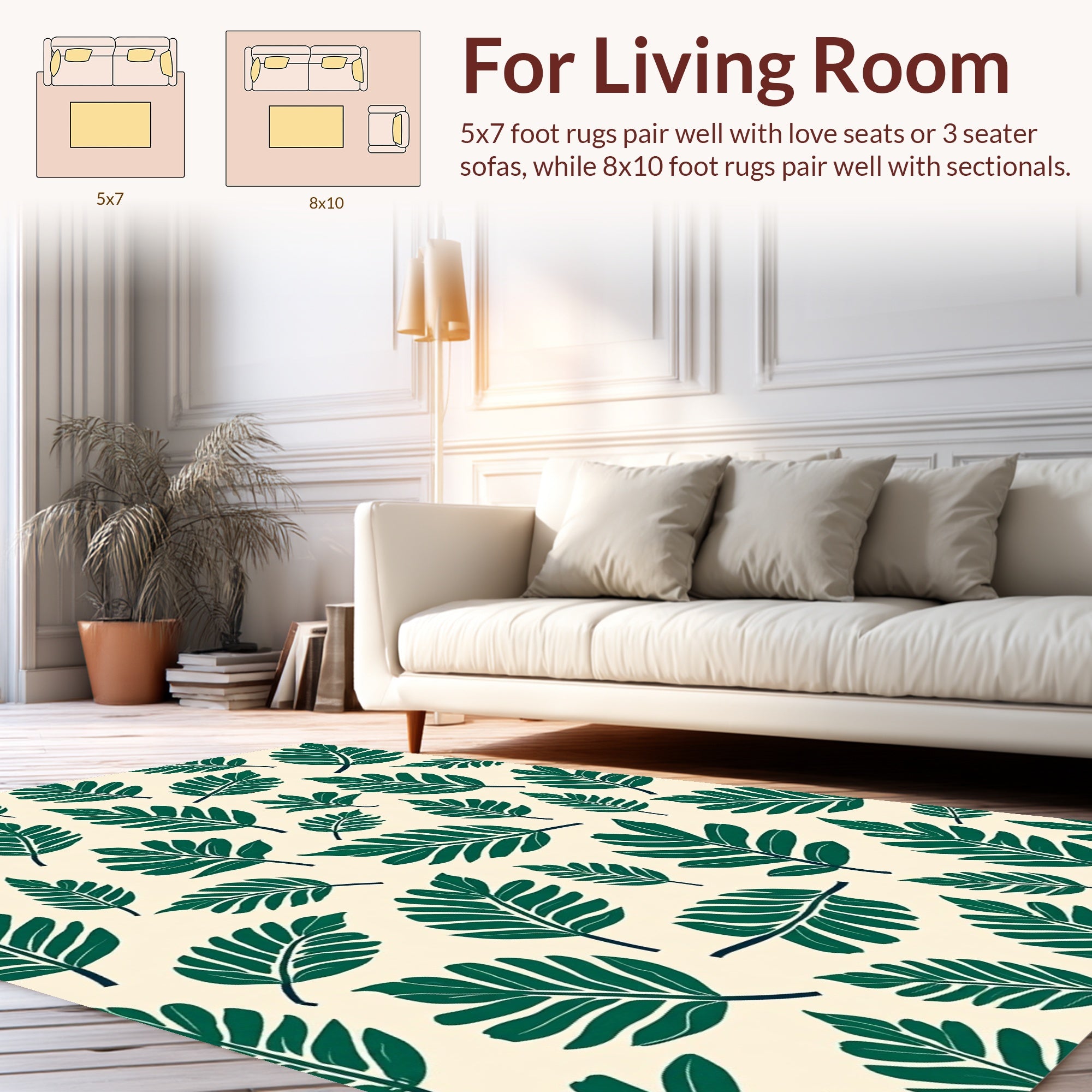Deep Green Leaf Pattern Style Rug