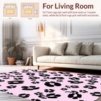 Pink Black Floral Print Rug