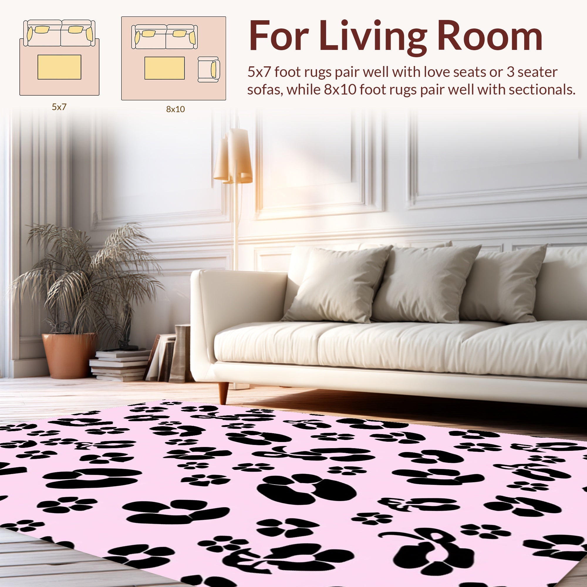 Pink Black Floral Print Rug
