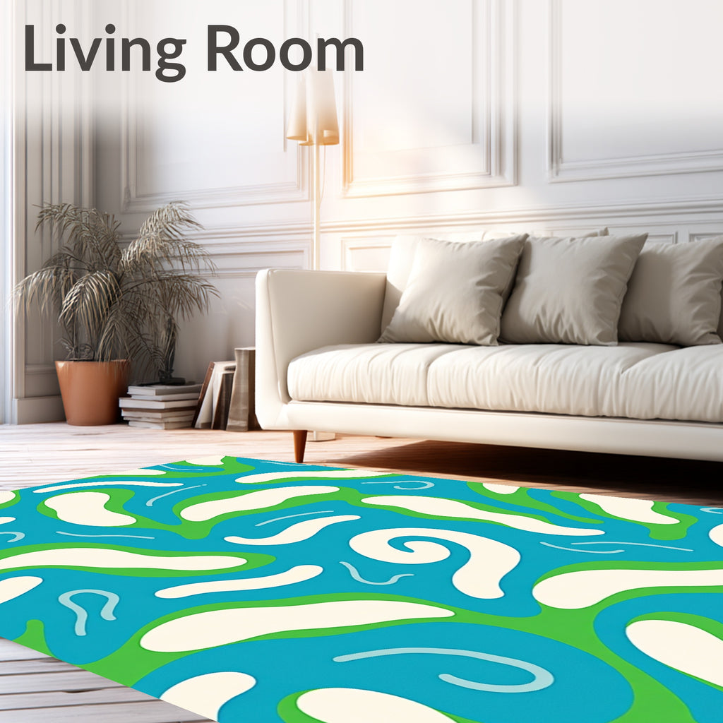 Boho Blue Green Organic Swirls Rug