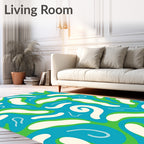 Boho Blue Green Organic Swirls Rug