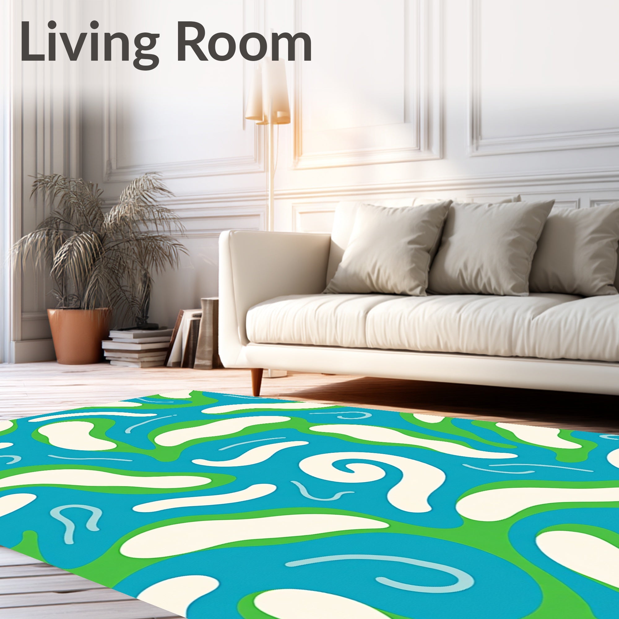 Boho Blue Green Organic Swirls Rug