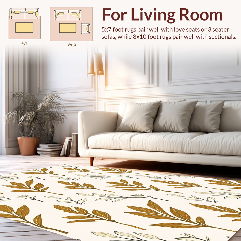 Golden Leafy Branch Pattern Rug