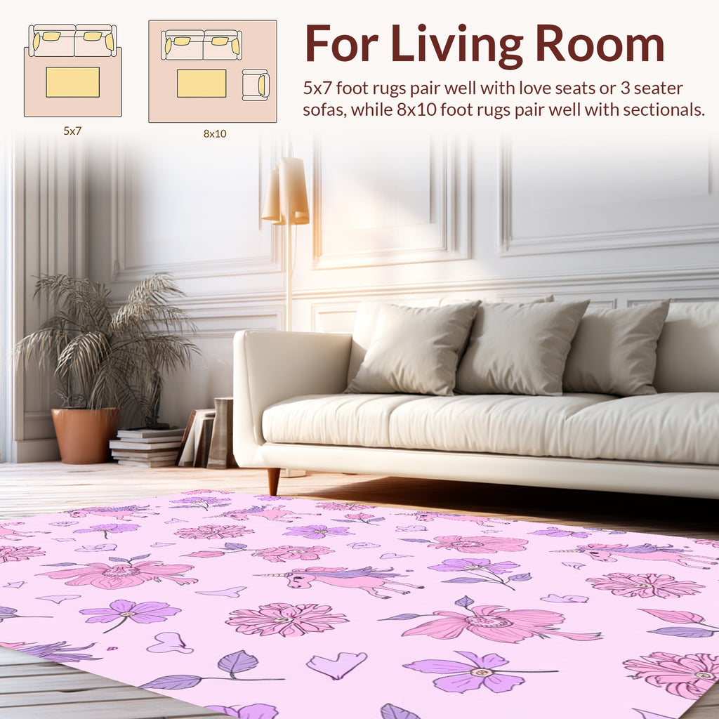Whimsical Unicorn Floral Pattern Rug