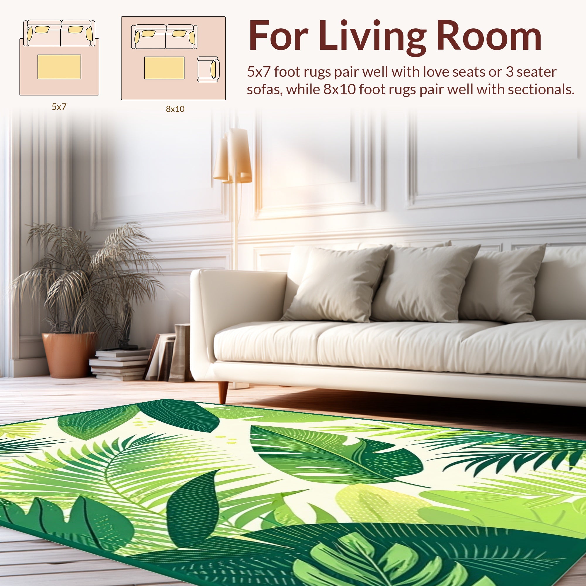 Lush Green Tropical Leaves Pattern Rug
